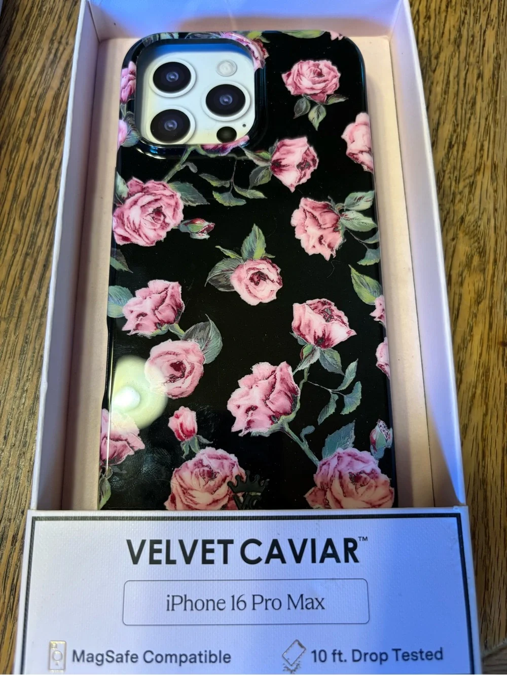 Velvet Caviar Pink Rose MagSafe Case for iPhone 16 Pro Max - Black